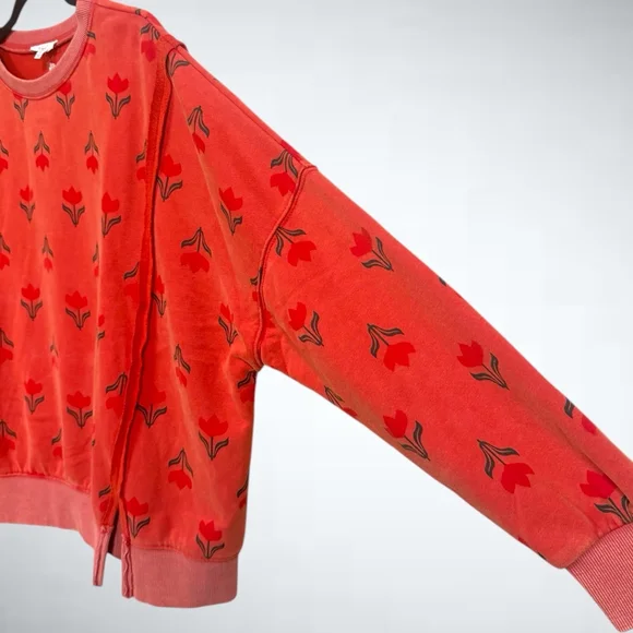 Easel Vintage Floral Print Sweatshirt in Boho Red Size S - Picture 6 of 7
